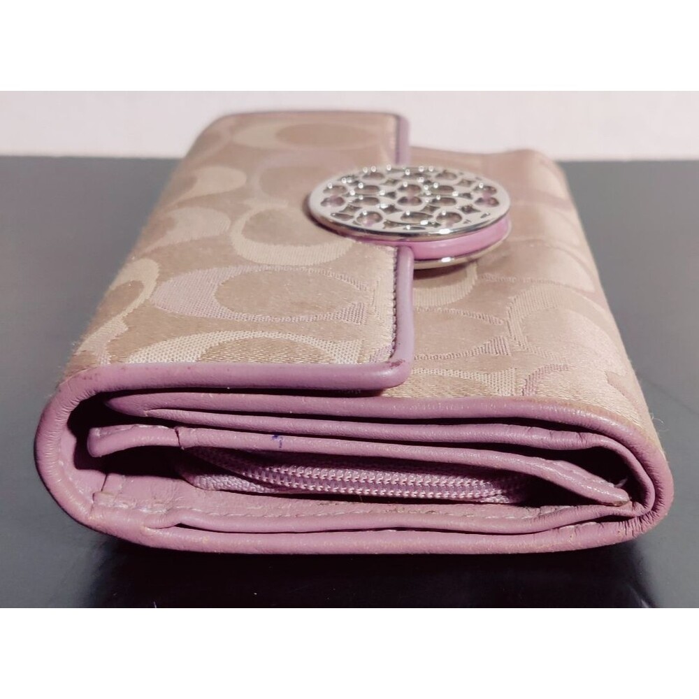 Coach Signature Trifold Canvas/Leather Wallet Lavender Trim Snap Wallet - Picture 11 of 13